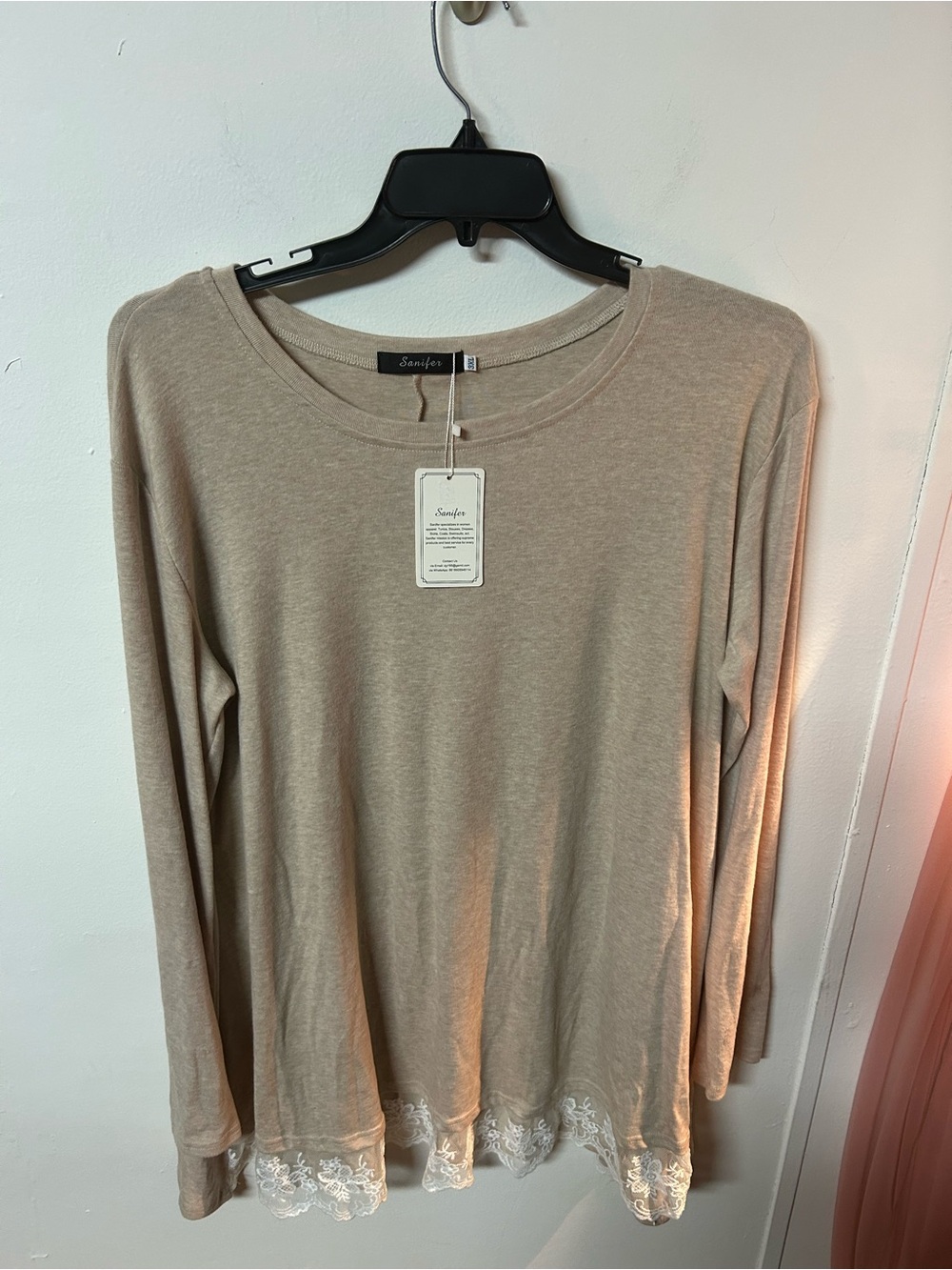 ⭐️5/$20 NWT Sanifer Women’s XXL Beige Long Sleeve Lace Hem Tunic Top Boho